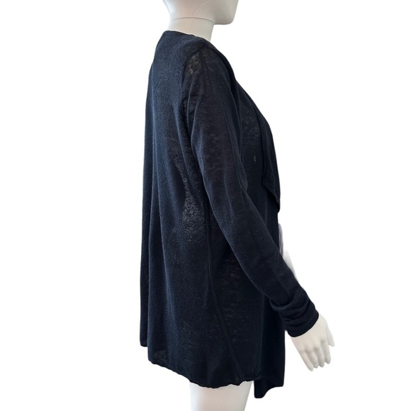 Tahari Women's Size S Open Front Navy Waterfall Linen Cardigan Long Sleeve - Picture 15 of 16